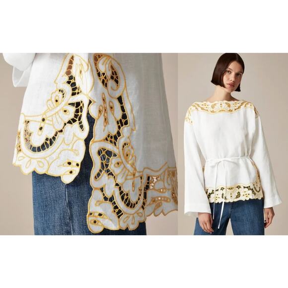 J.Crew | NWOT Cutwork tunic top in linen in White | Sz M - Picture 1 of 12